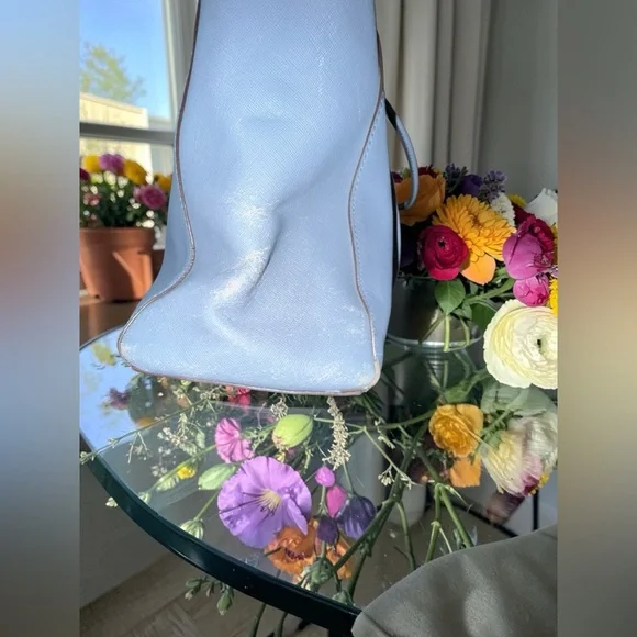 3FER Coach Light Blue Saffiano Leather Crossbody with Floral Print Accent - Picture 9 of 9